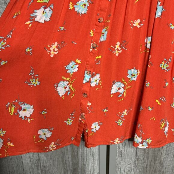 Free People Button Up Dress Red Color Floral Print Smocked Waist Sleeveless Sz L - Picture 5 of 11